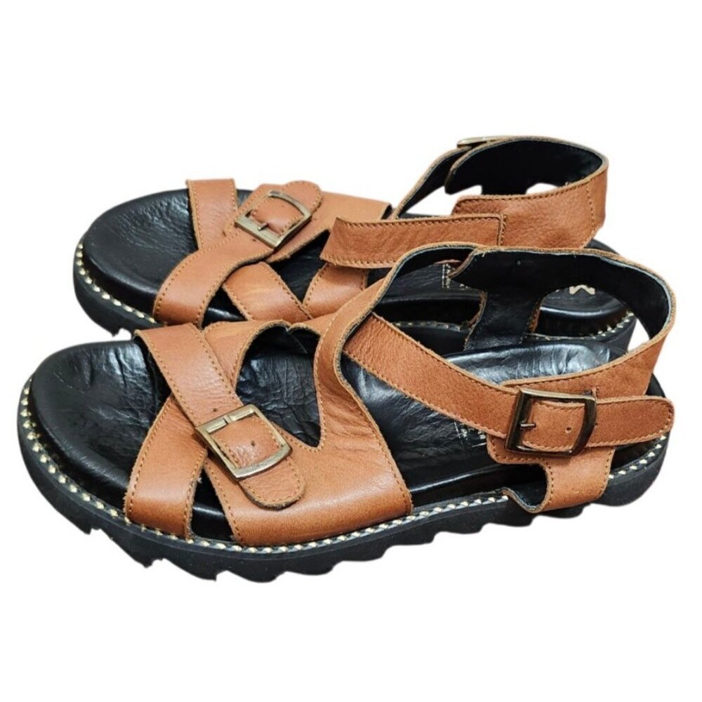 MAGO Leather Sandals Brown | Comfort Strappy Slides | Size 39 EU / 8.5 US - Picture 6 of 13